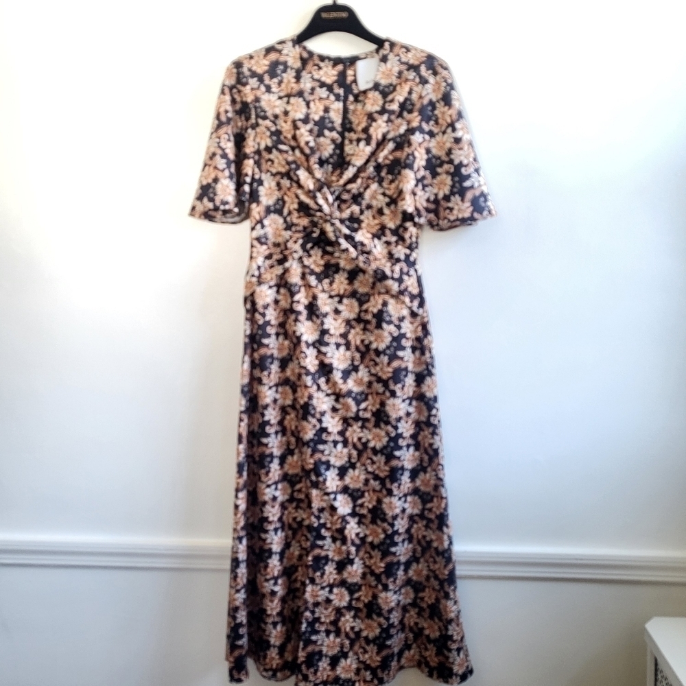 New ACLER Tippet Floral Flutter-Sleeve Midnight Wallpaper Midi Dress NWT Size 2 - Picture 8 of 16